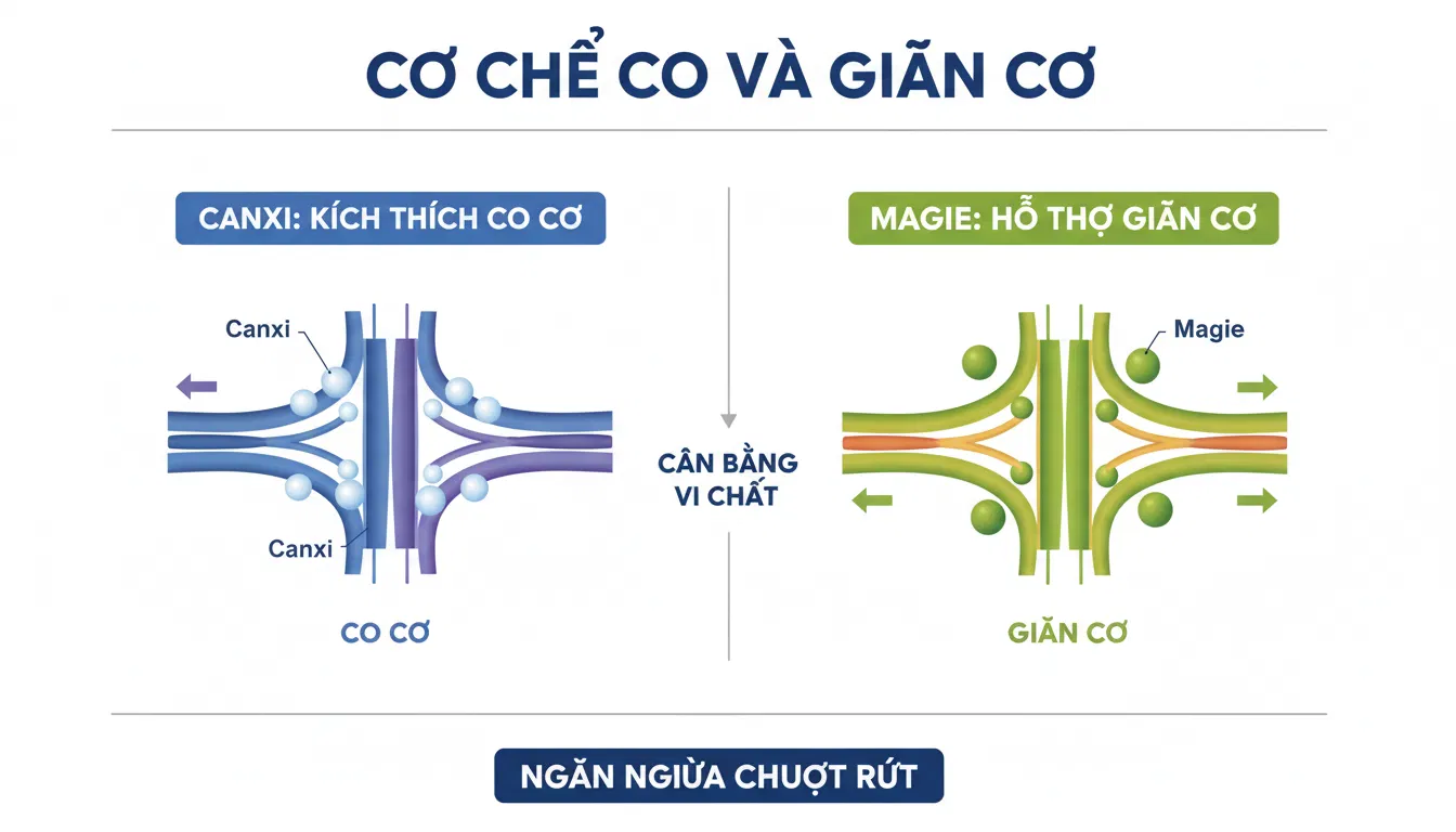 Cơ chế co giãn cơ của Canxi và Magie