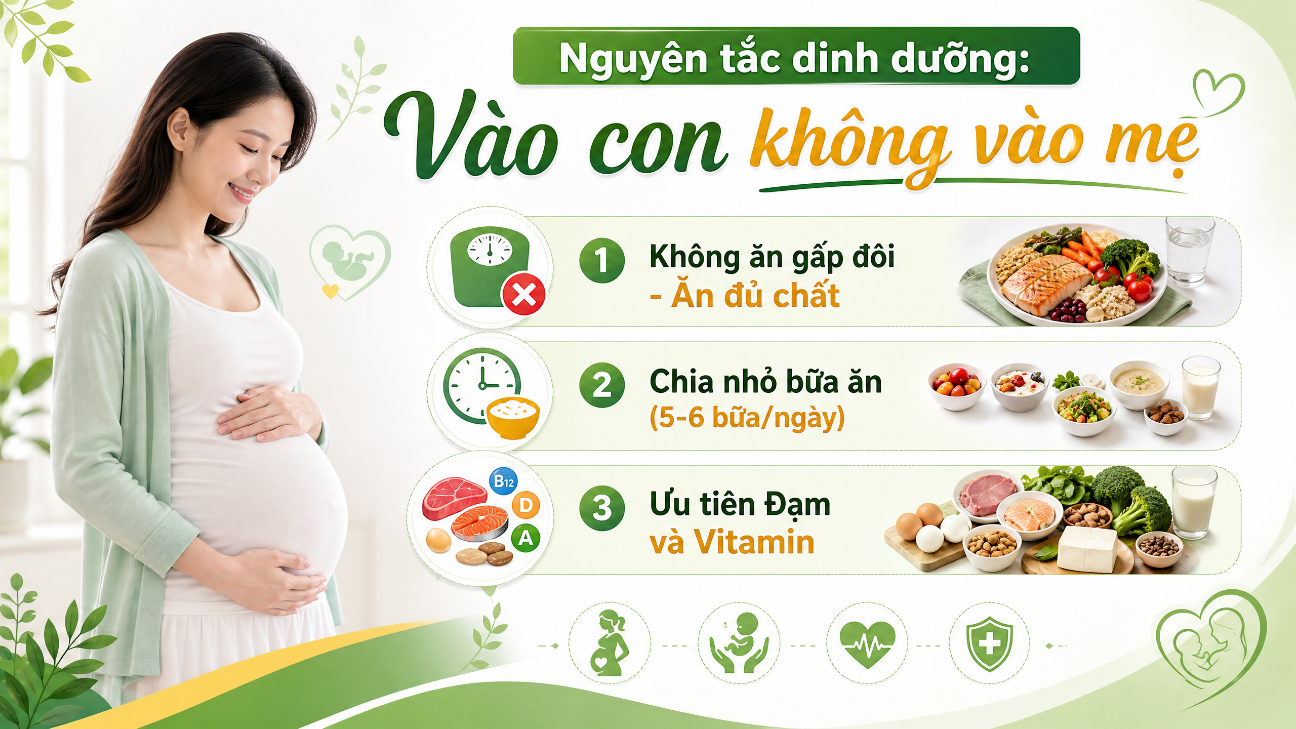 Nguyên tắc dinh dưỡng vào con không vào mẹ 3 tháng giữa