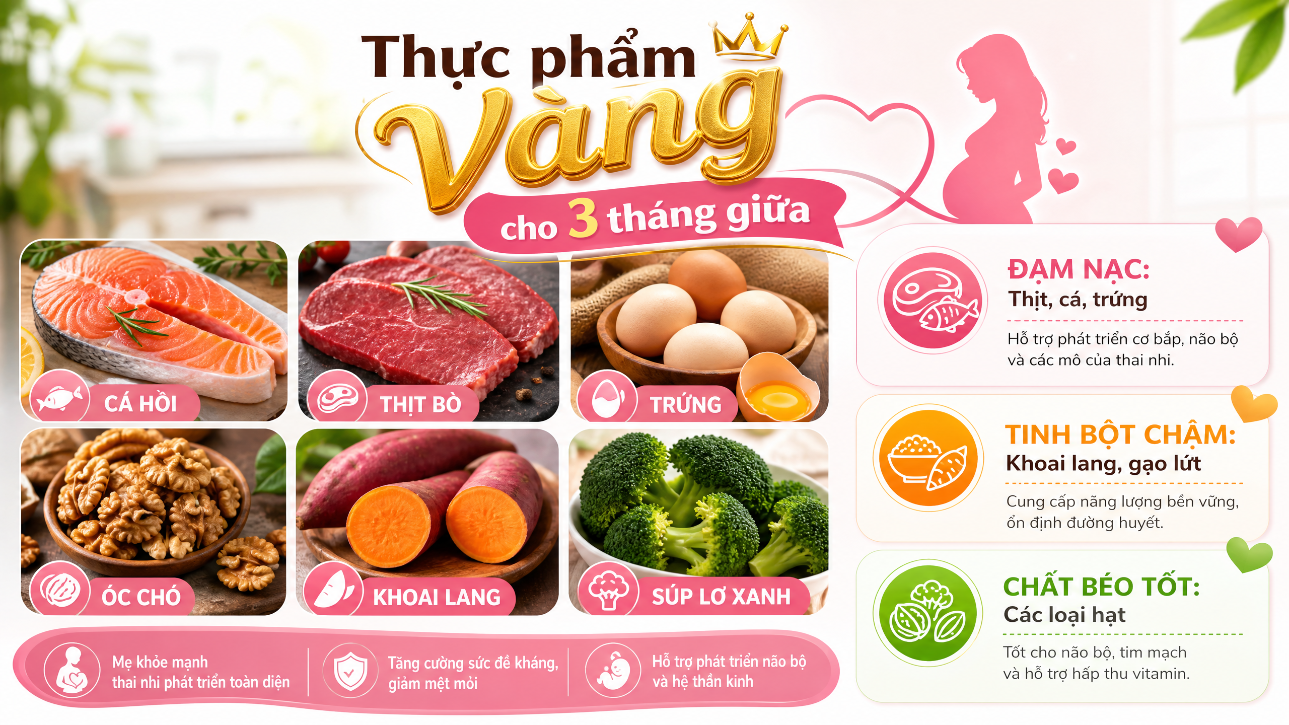 Thực phẩm vàng cho bà bầu 3 tháng giữa