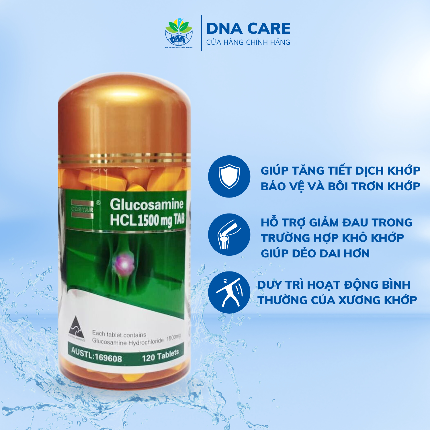 Viên uống Glucosamine HCL bổ xương khớp Costar hộp 30/120 viên